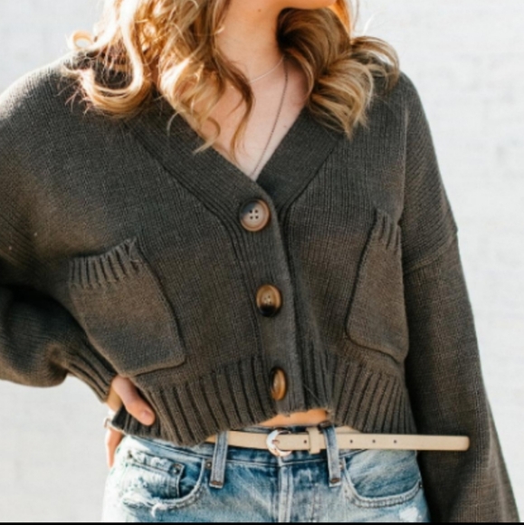 emory park Sweaters - Women's Boho  Cropped Pocket  Button up Cardigan Sweater